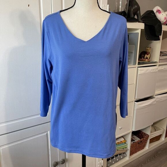 Chico's Tops - Chico's The Ultimate Tee, 3/4 Sleeve and V-neck, Blue, Size Large